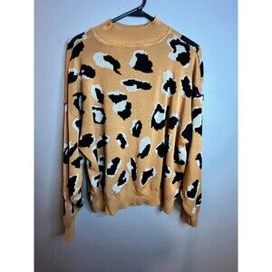 Eloquii Elements Sweater Women's 14-16 Tan Leopard Print Knit Ribbed Pullover